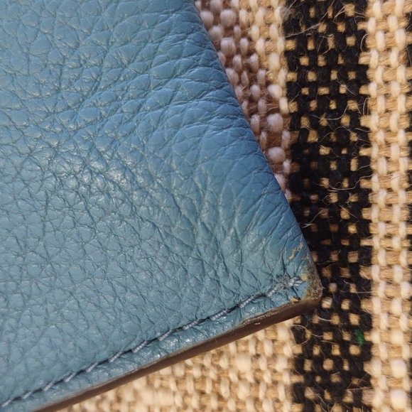 Michael Kors Blue Pebble Leather Single Zip Clutch with Wrist Strap - Picture 14 of 16